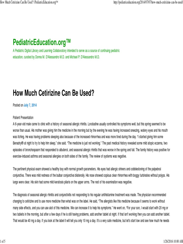 (How Much Cetirizine Can Be Used Allergy Evidence Based Medicine