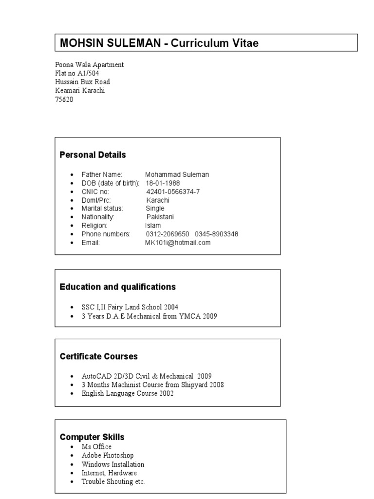 Mohsin Suleman's Personal CV Details | PDF