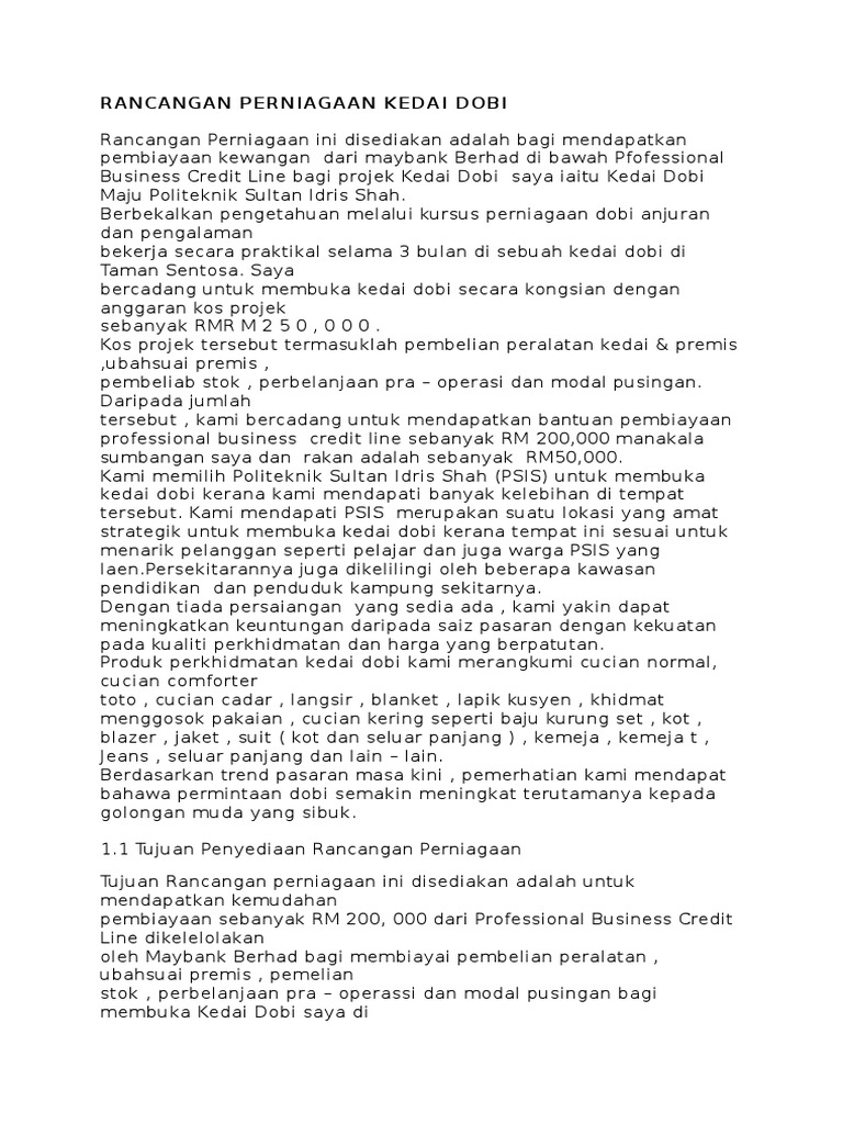 Rancangan Perniagaan Kedai Dobi Pdf