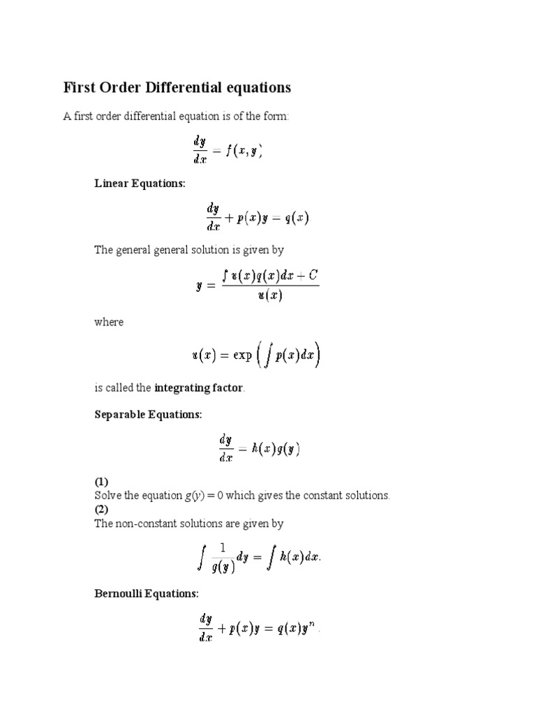 First Order Differential Equations | Equations | Ordinary Differential ...