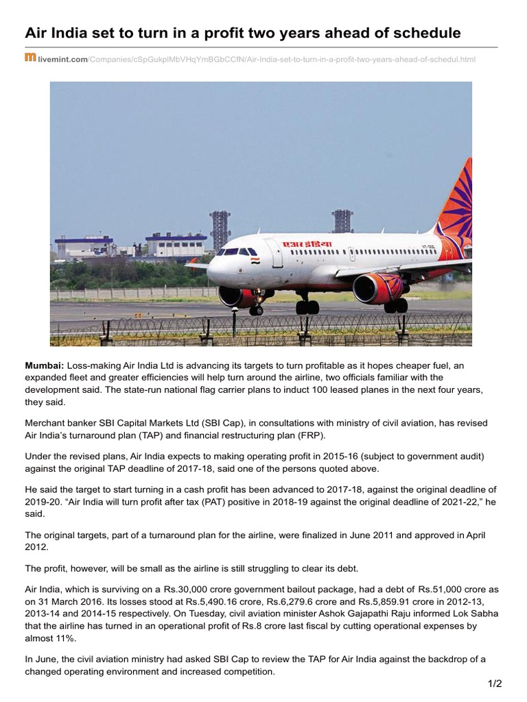 Air India Nears Profitability | PDF | Airlines | Industries