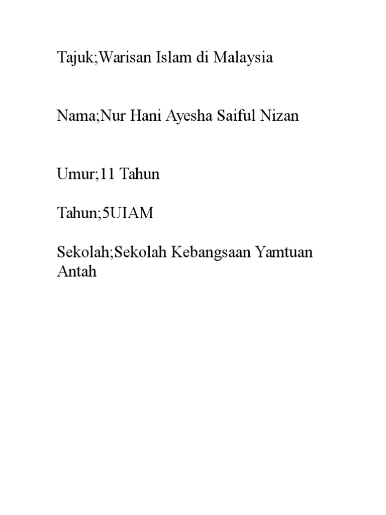 Folio Sejarah Kakak Warisan Islam Di Malaysia  PDF