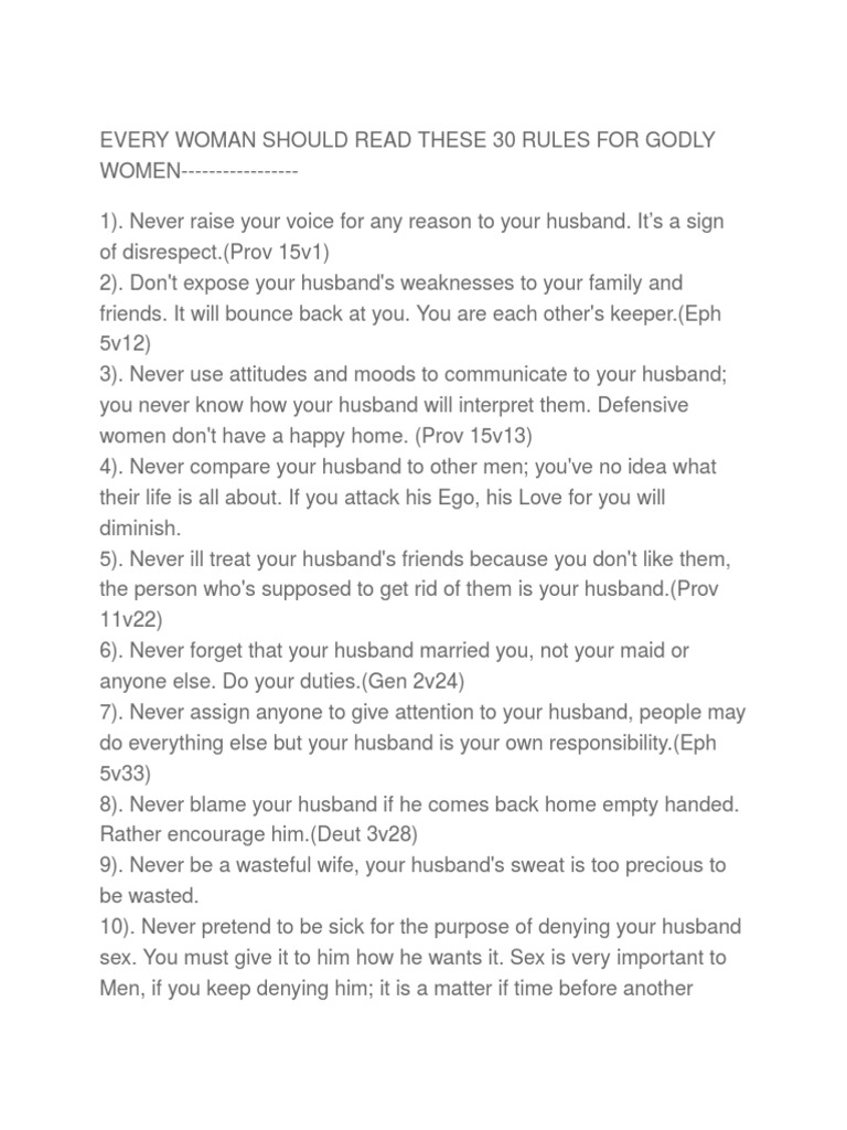 Every Woman Should Read These 30 Rules For Godly Women | PDF | Religion And  Belief