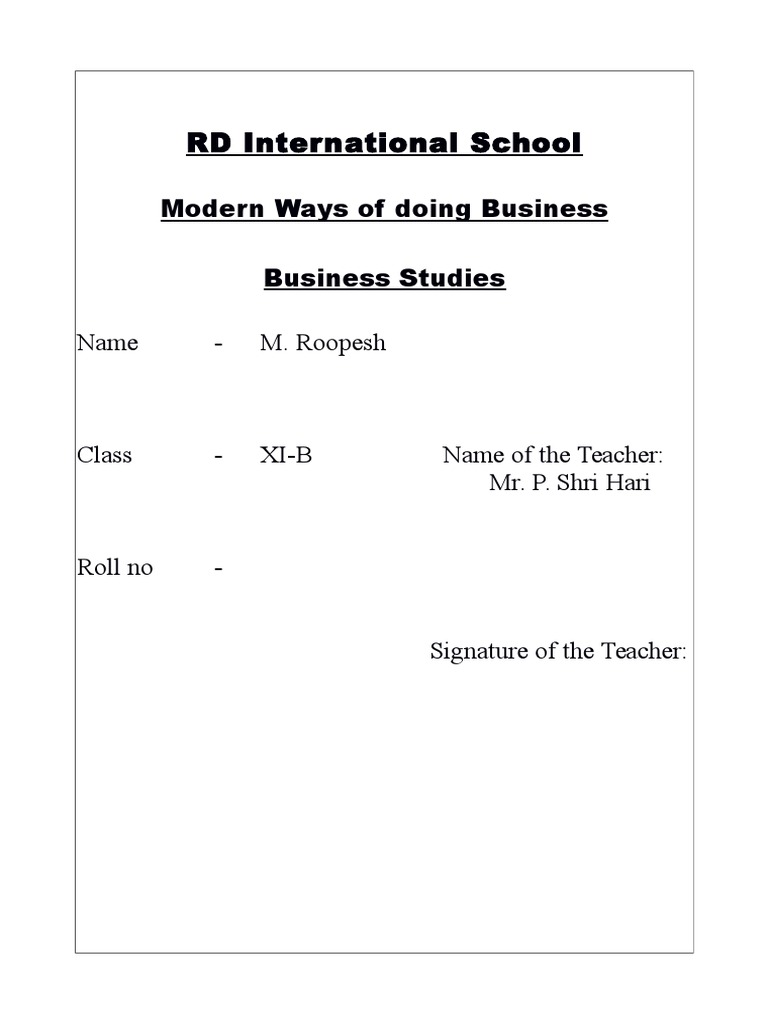 RD International School: Modern Ways of Doing Business Business Studies ...