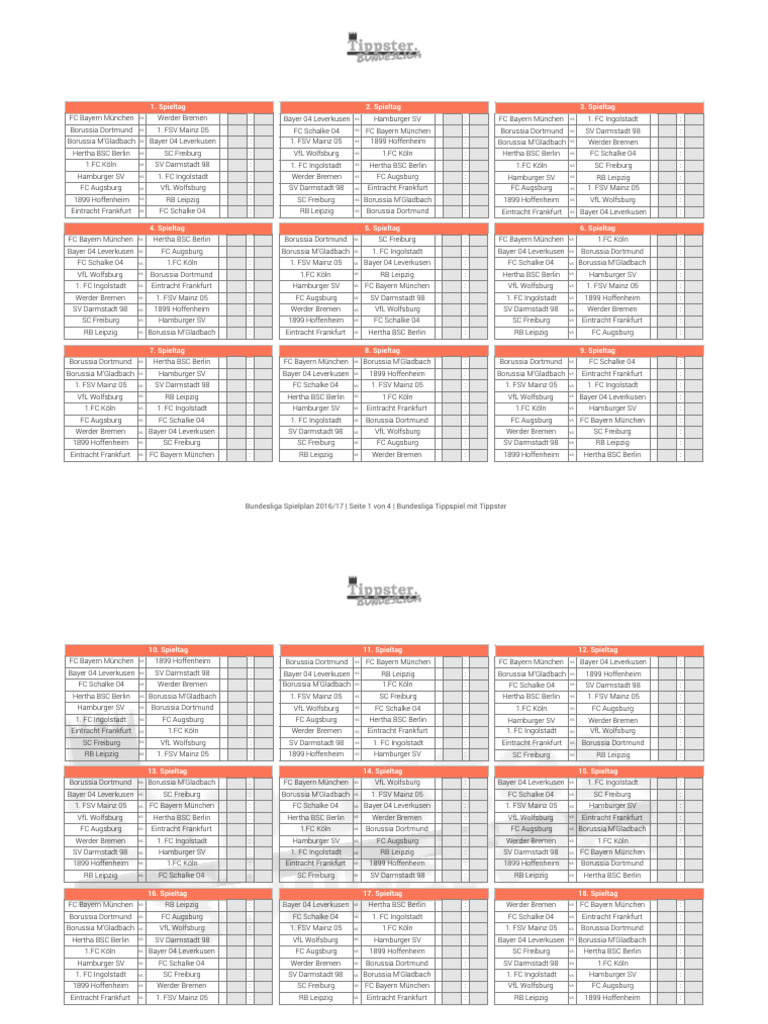 Bundesliga Spielplan Zum Ausdrucken Tippen Download
