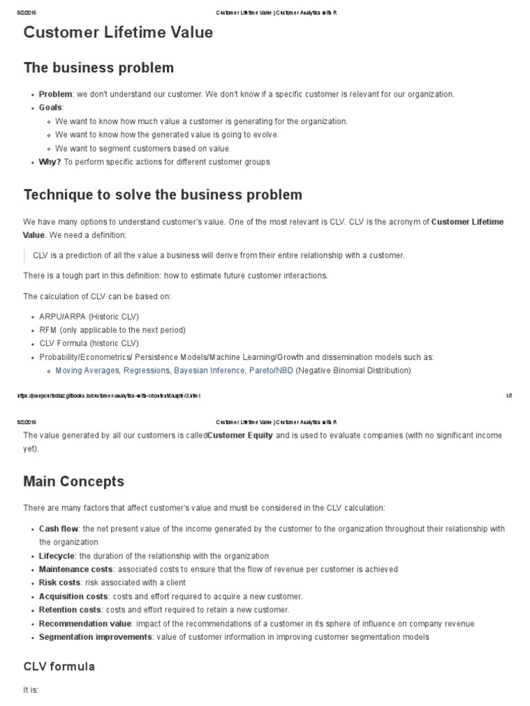 Customer Lifetime Value Analysis with R | PDF | Business Economics ...