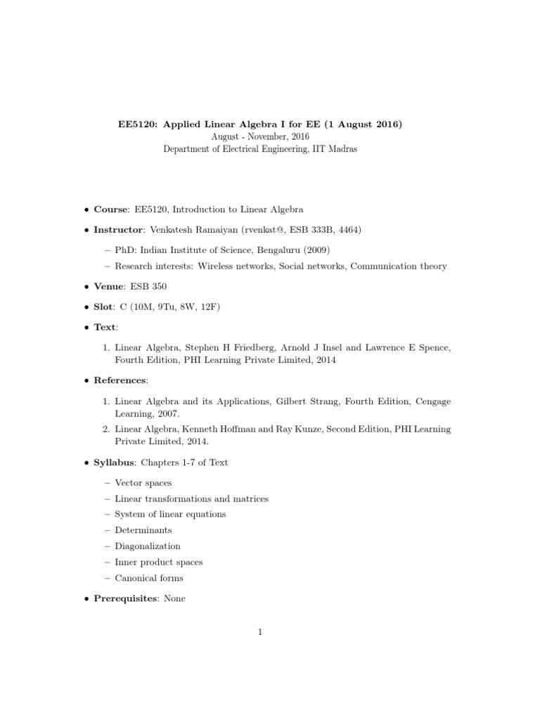 Course On Linear Algebra | PDF | Linear Algebra | Algebra