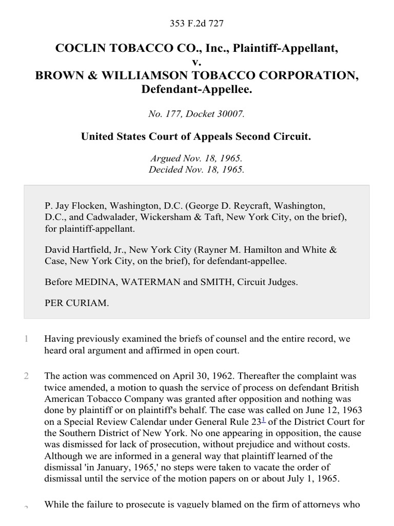 Coclin Tobacco Co., Inc. v. Brown & Williamson Tobacco Corporation, 353