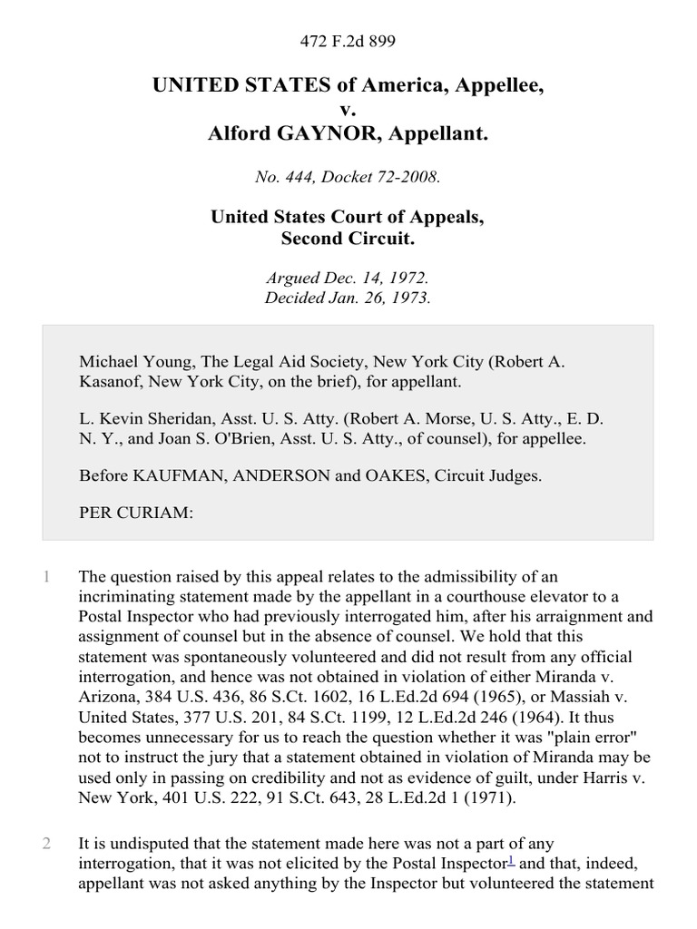 United States v. Alford Gaynor, 472 F.2d 899, 2d Cir. (1973) PDF