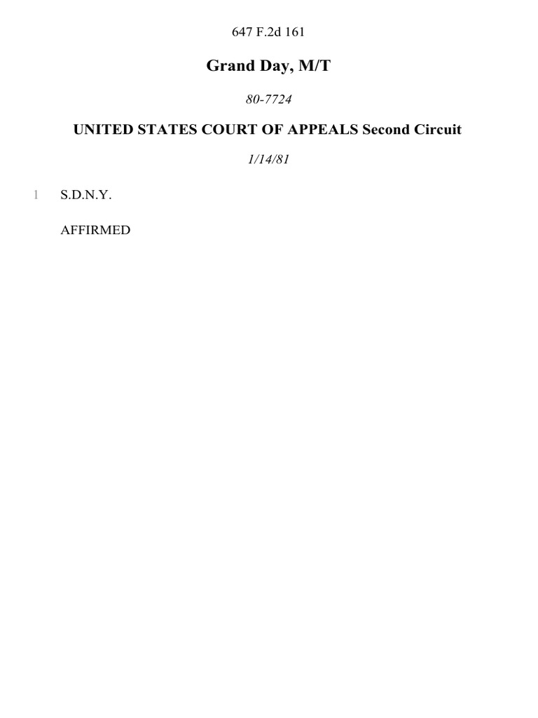 Grand Day, M/T, 647 F.2d 161, 2d Cir. (1981) | PDF