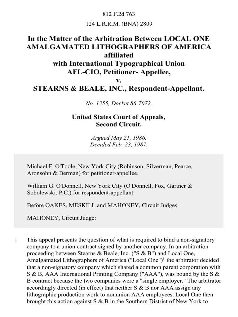 In the Matter of the Arbitration Between Local One Amalgamated