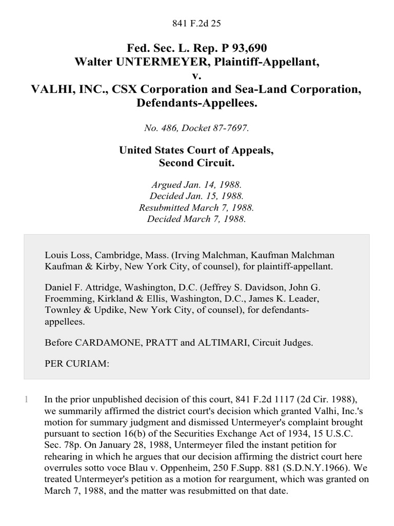 Fed. Sec. L. Rep. P 93,690 Walter Untermeyer v. Valhi, Inc., CSX ...