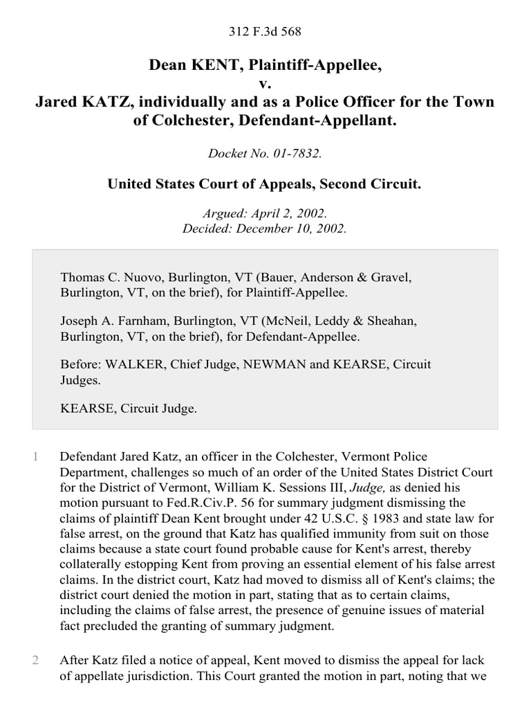 Dean Kent v. Jared Katz, Individually and As A Police Officer For The ...