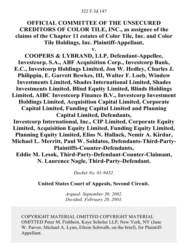Official Committee of the Unsecured Creditors of Color Tile, Inc., as