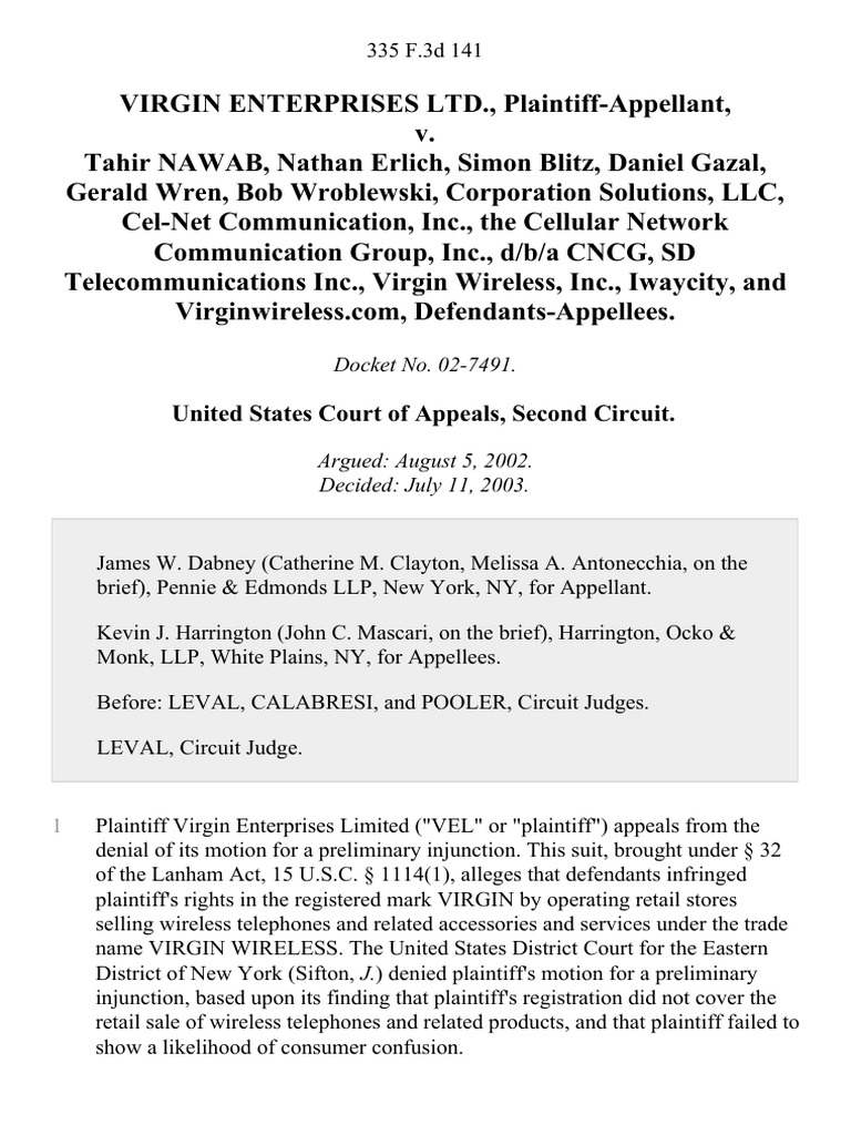 Virgin Enterprises Ltd. v. Tahir Nawab, Nathan Erlich, Simon Blitz