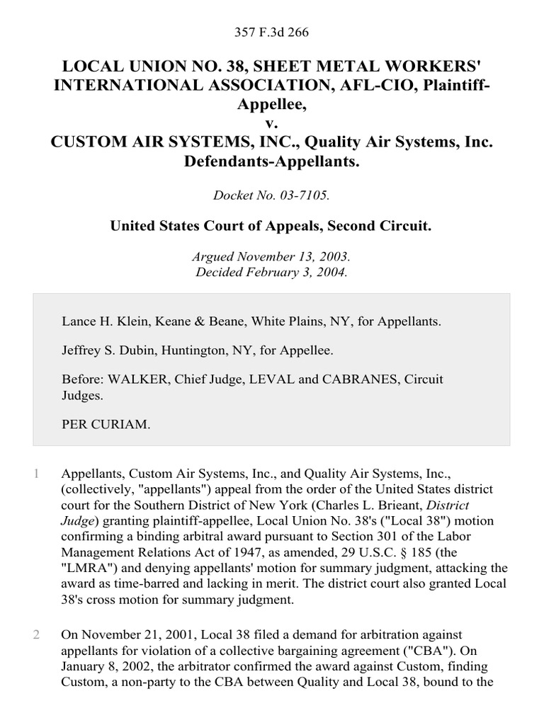 Local Union No. 38, Sheet Metal Workers' International Association, AflCio v. Custom Air