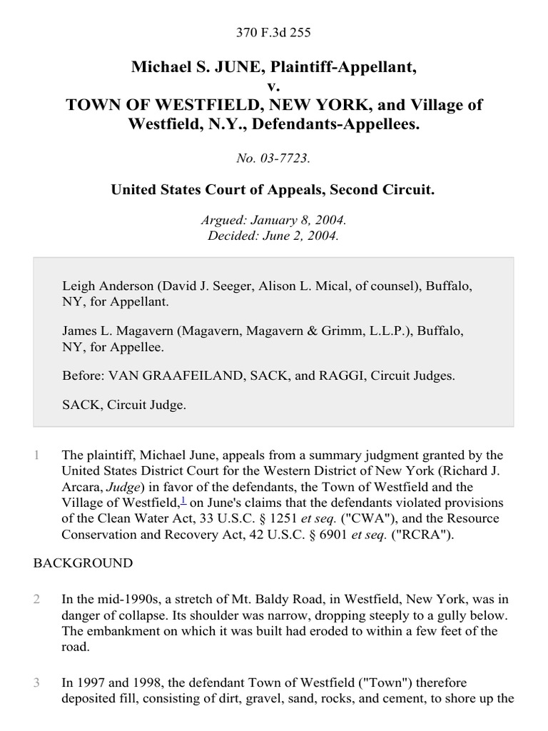 Michael S. June v. Town of Westfield, New York, and Village of