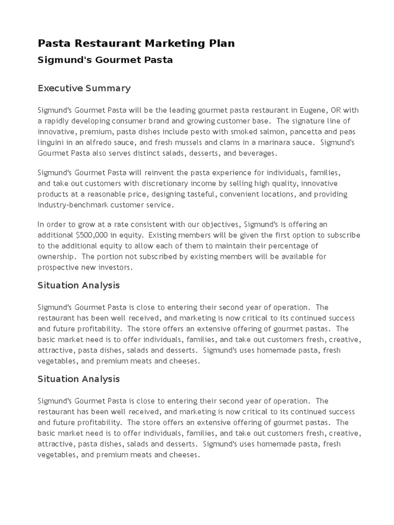 Pasta Restaurant Marketing Plan.docx Restaurants Retail
