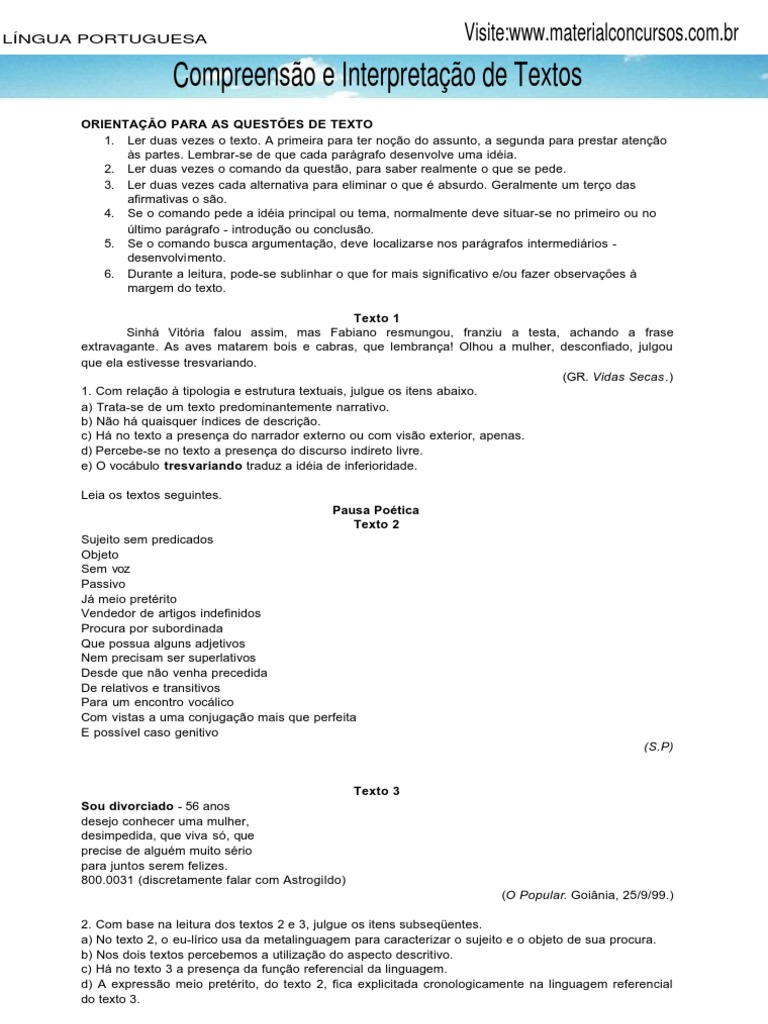 01 - Compreensão e Interpretação de Textos | PDF | Brasil | Linguagem ...