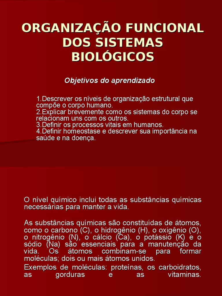 Organização dos Sistemas Biológicos | PDF | Homeostase | Sangue