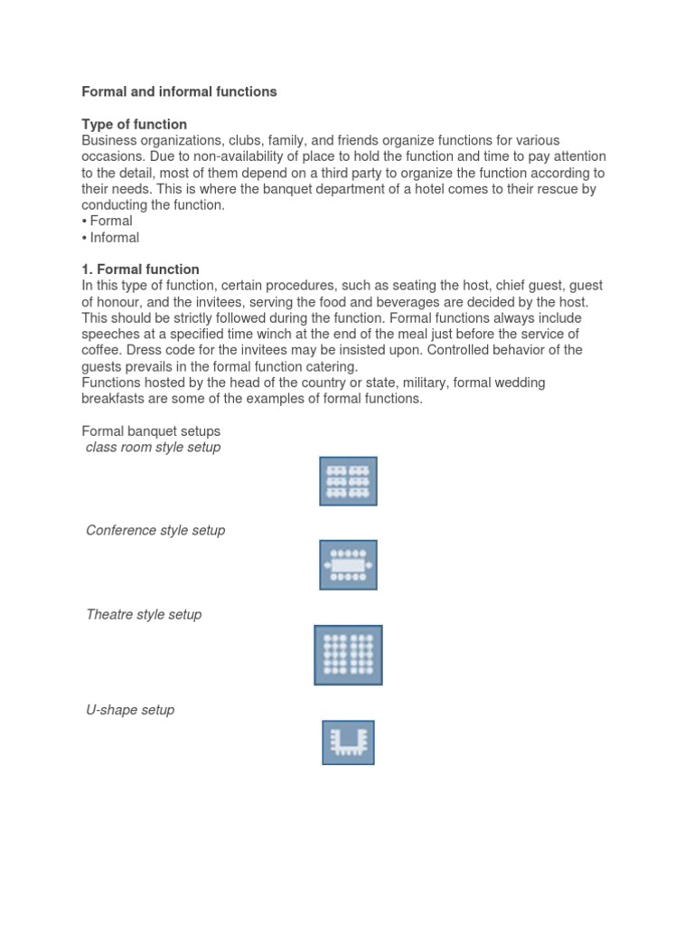 Types of Formal and Informal Functions | PDF | Waiting Staff | Tableware