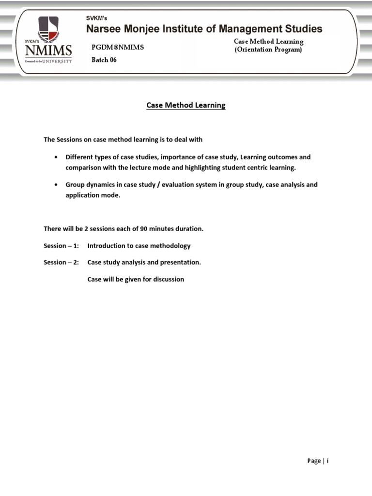 Pgdm@Nmims Batch 06 Case Method Learning (Orientation Program) | PDF