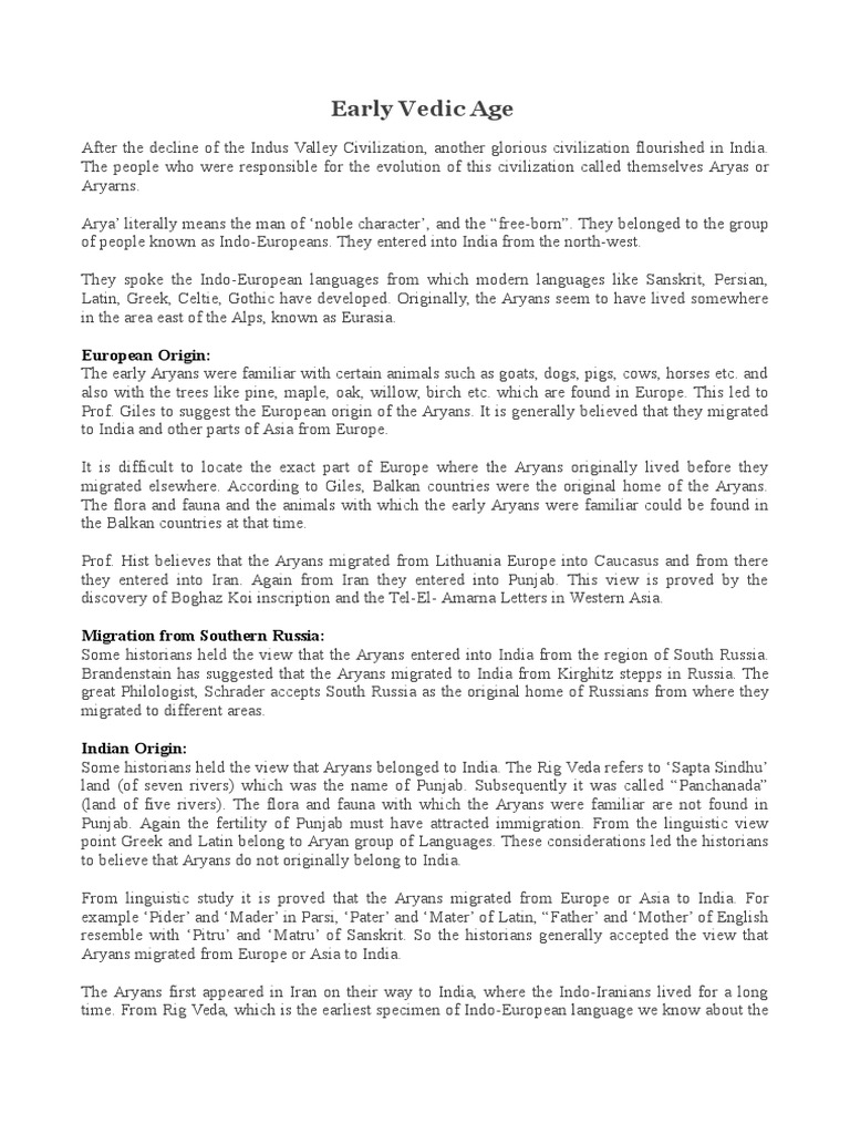 Early Vedic Age: Origins and Society | PDF | Vedas | Hindu Literature