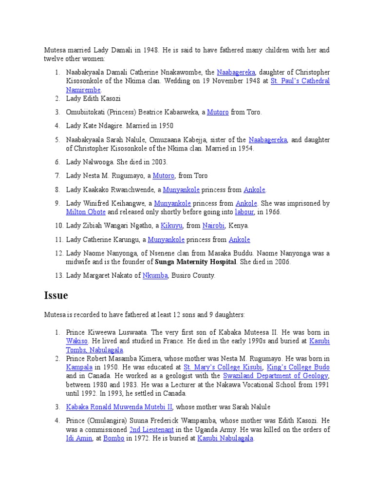 Married Life of King Mutesa II of Buganda Uganda