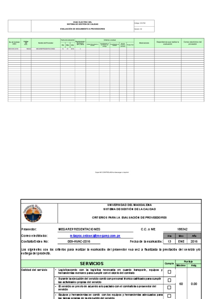 Formato Evaluacion de Proveedores Logística Calidad (Negocios)