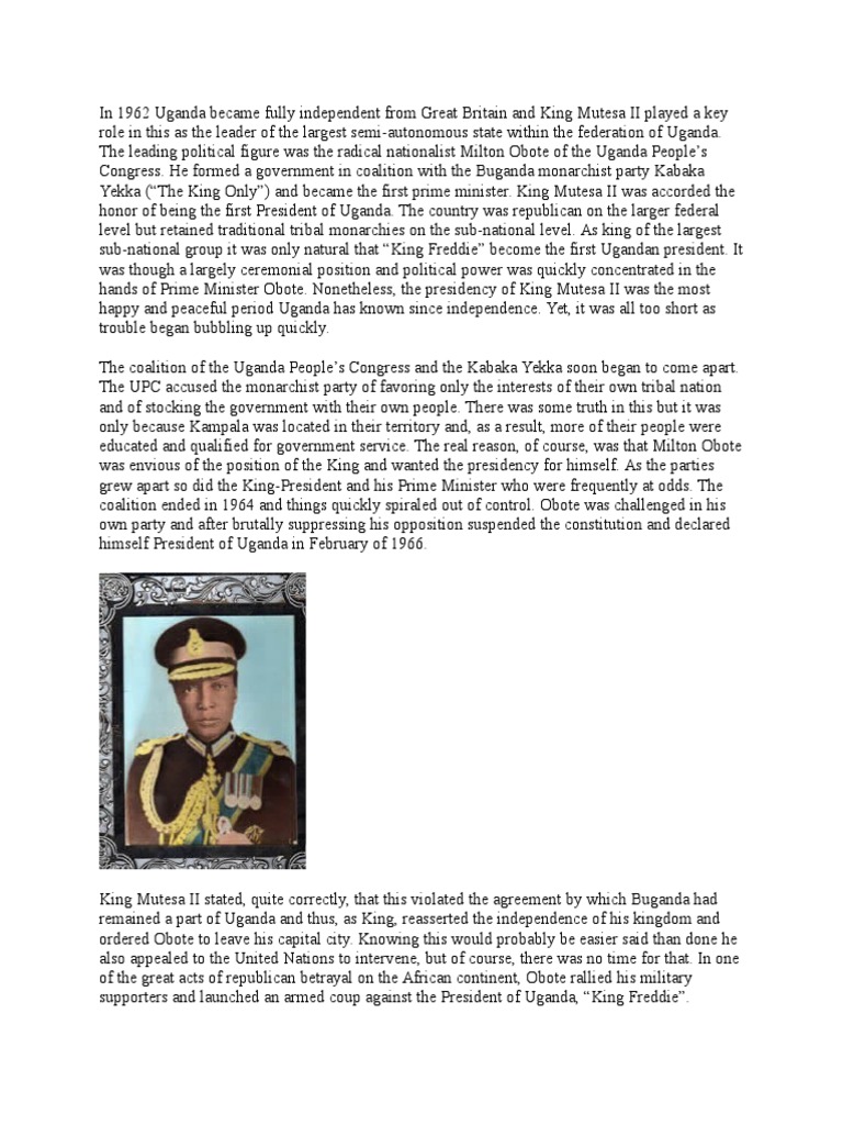 King Mutesa II in Independent Uganda Uganda Forms Of Government