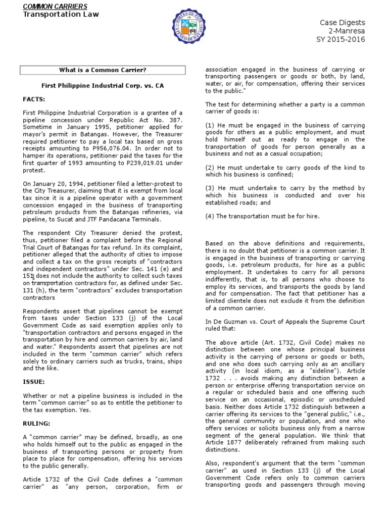 Common Carriers PDF Common Carrier Cargo