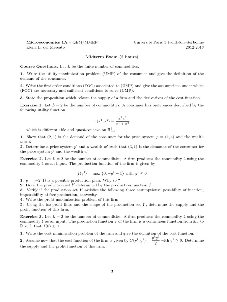 Midterm Microeconomics 1 2012-13 | PDF