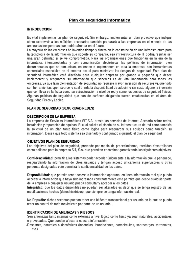 Plan de Seguridad Informática para Empresas | PDF | Seguridad de ...