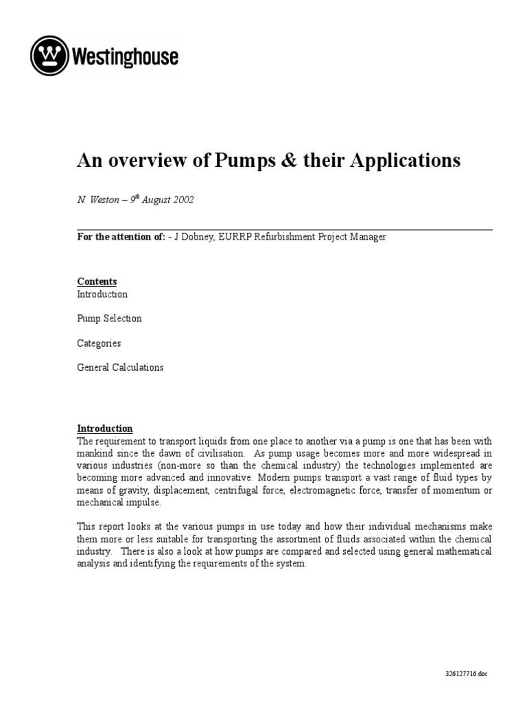 An Overview of Pumps Report Pump Piston Free 30day Trial Scribd