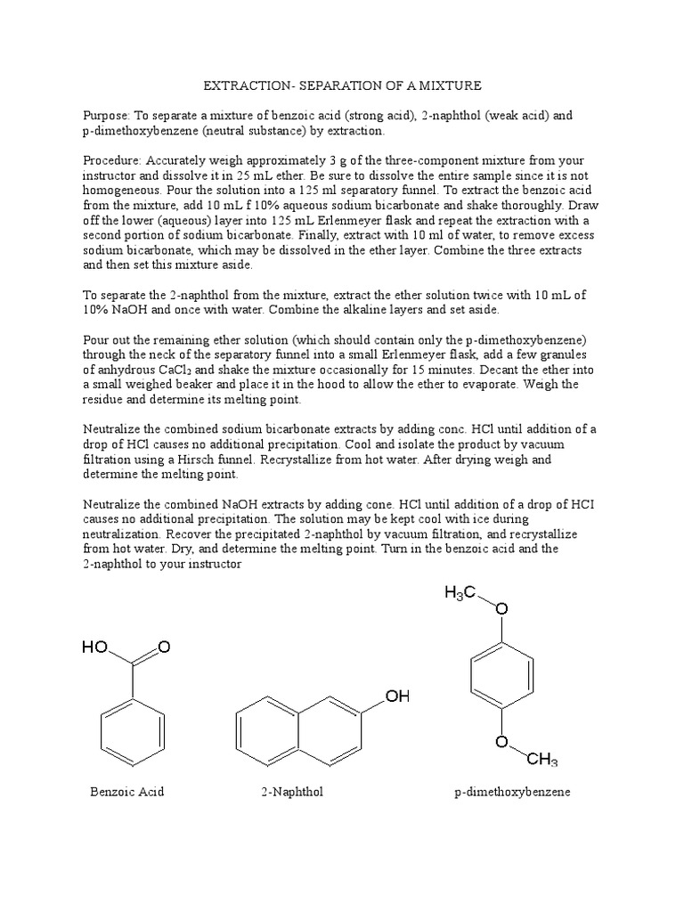 ExtractionSeparation of a Mixture Isolation of Benzoic Acid, 2