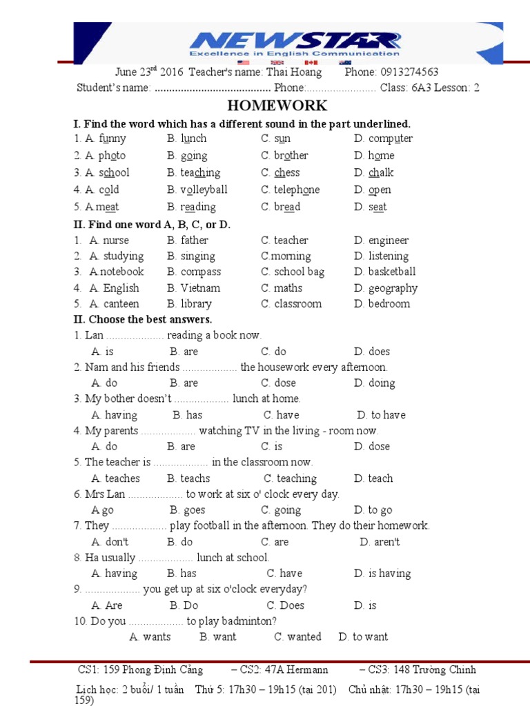 English Homework for Class 6A3 | PDF | Foreign Language Studies