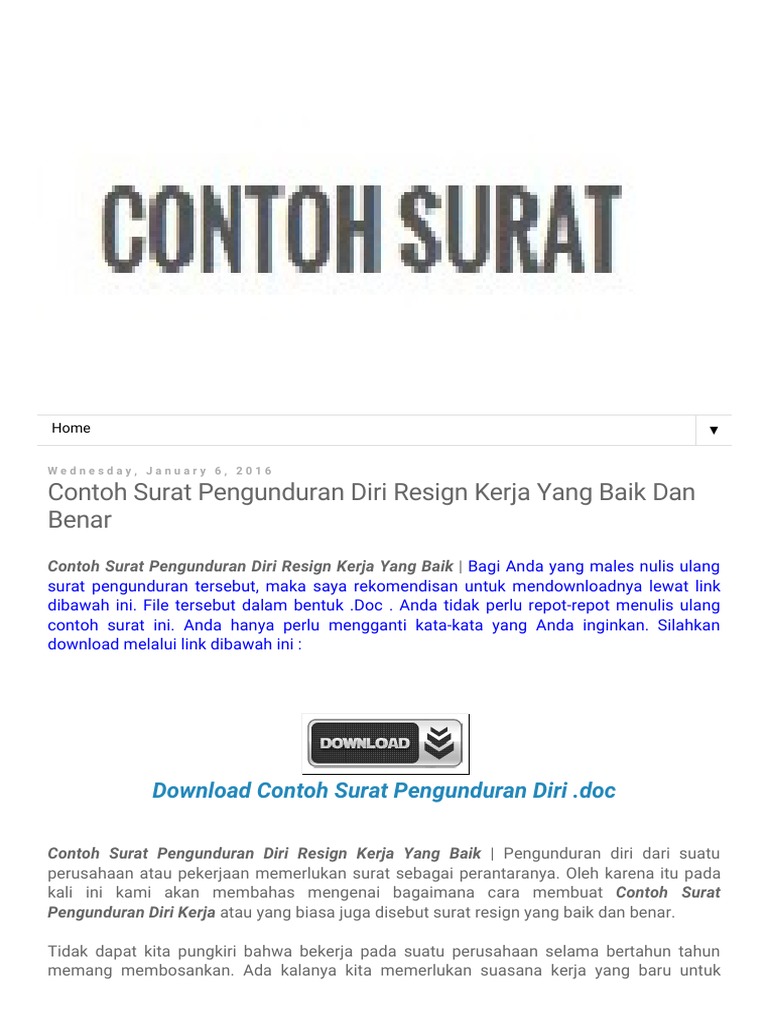 Surat Pengunduran Diri Kerja Doc