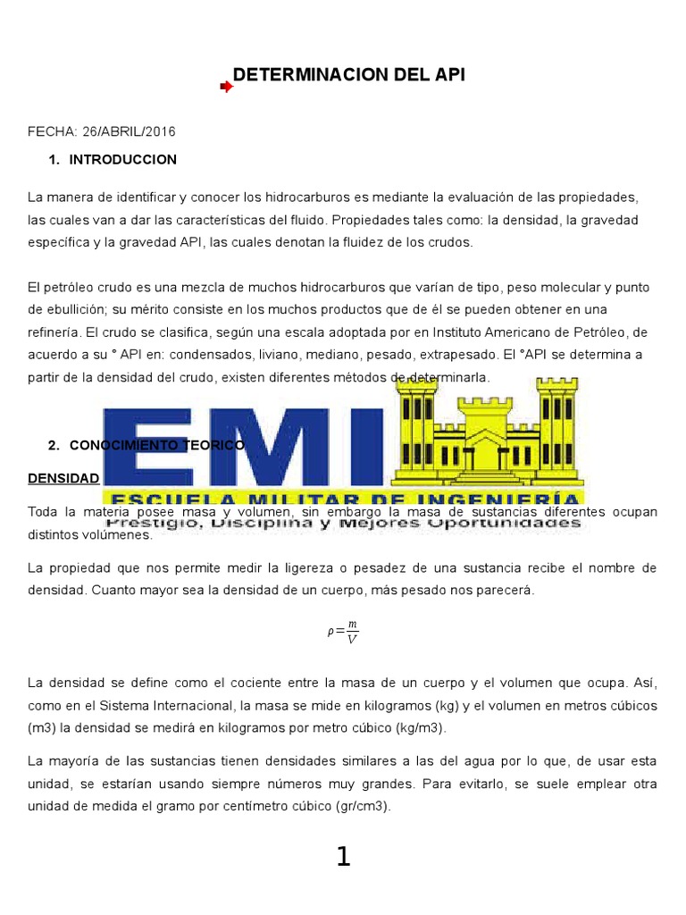 Determinación de Gravedad API del Petróleo | PDF | Densidad | Volumen