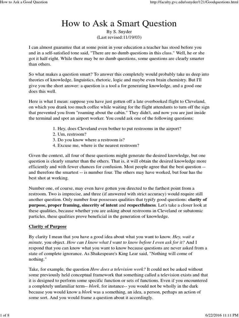 How To Ask A Smart Question PDF Framing (Social Sciences) Definition