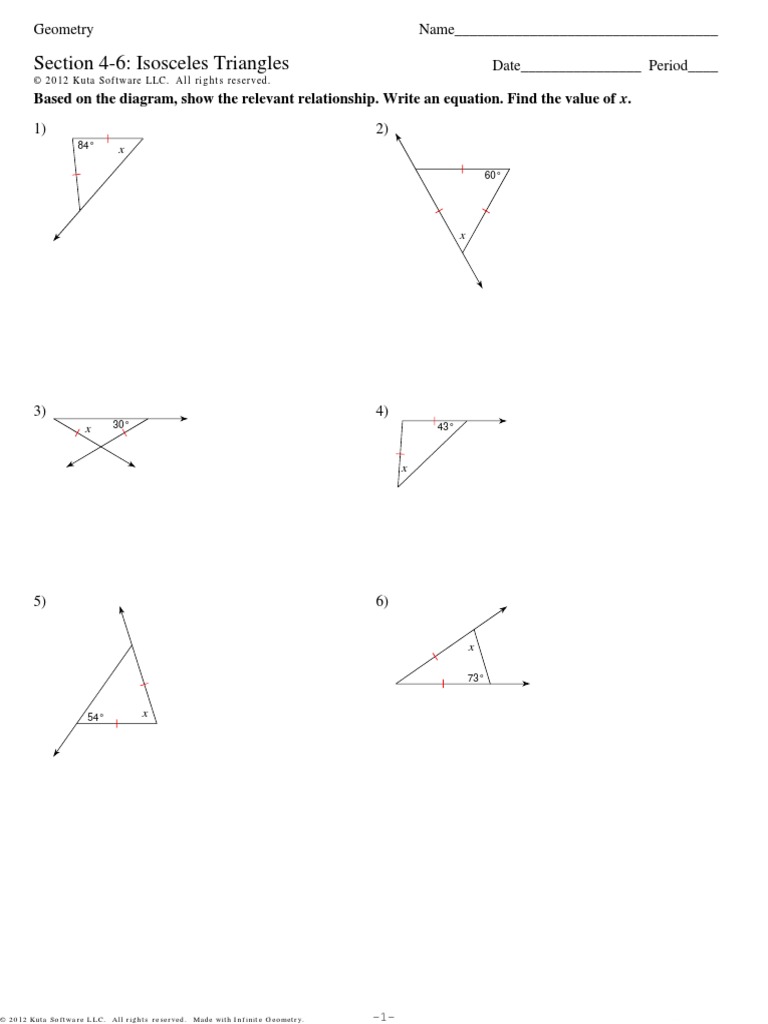 Geo Worksheet - Isosceles Triangles (Section 4-6) | PDF