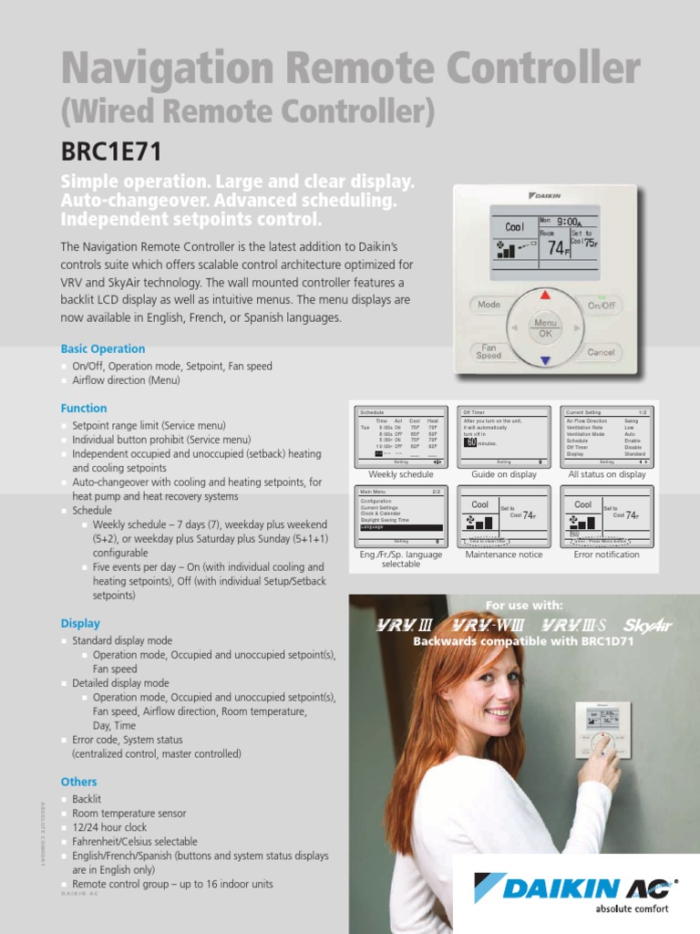 Leaflet - BRC1E71 - Daikin AC | PDF | Hvac | Remote Control