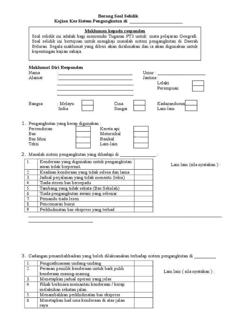 Borang Soal Selidik PT3 Geografi  PDF