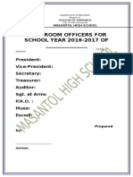 Homeroom Officers For SCHOOL YEAR 2016-2017 OF