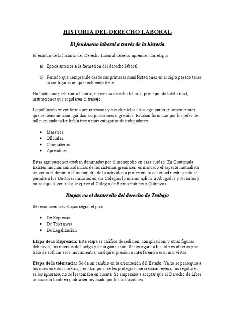 Etapas del Derecho Laboral en Guatemala | PDF | Derecho laboral