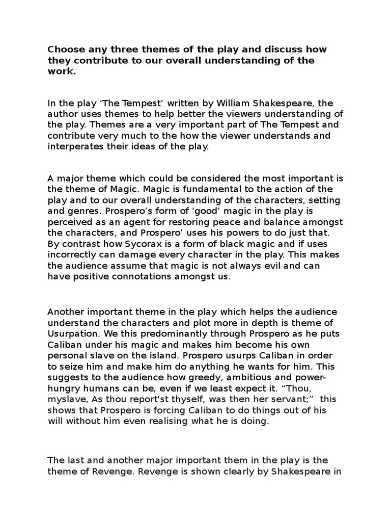Choose Any Three Themes of The Play and Discuss How They Contribute To