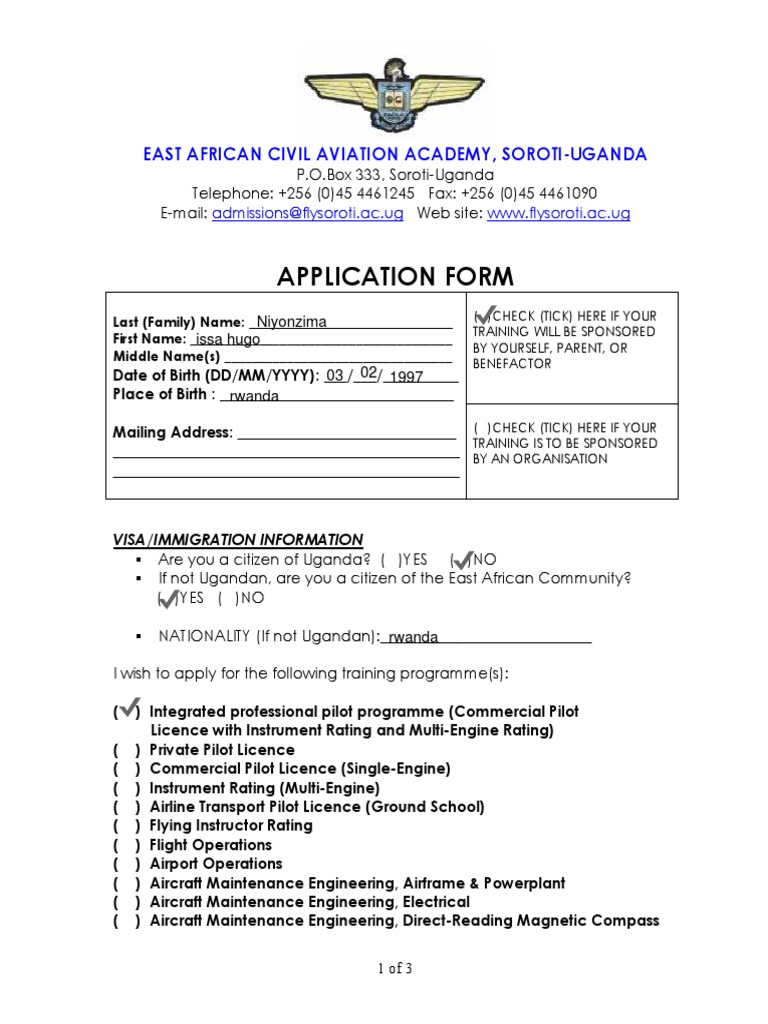 EACAA Application | PDF | Pilot (Aeronautics) | Academic Certificate