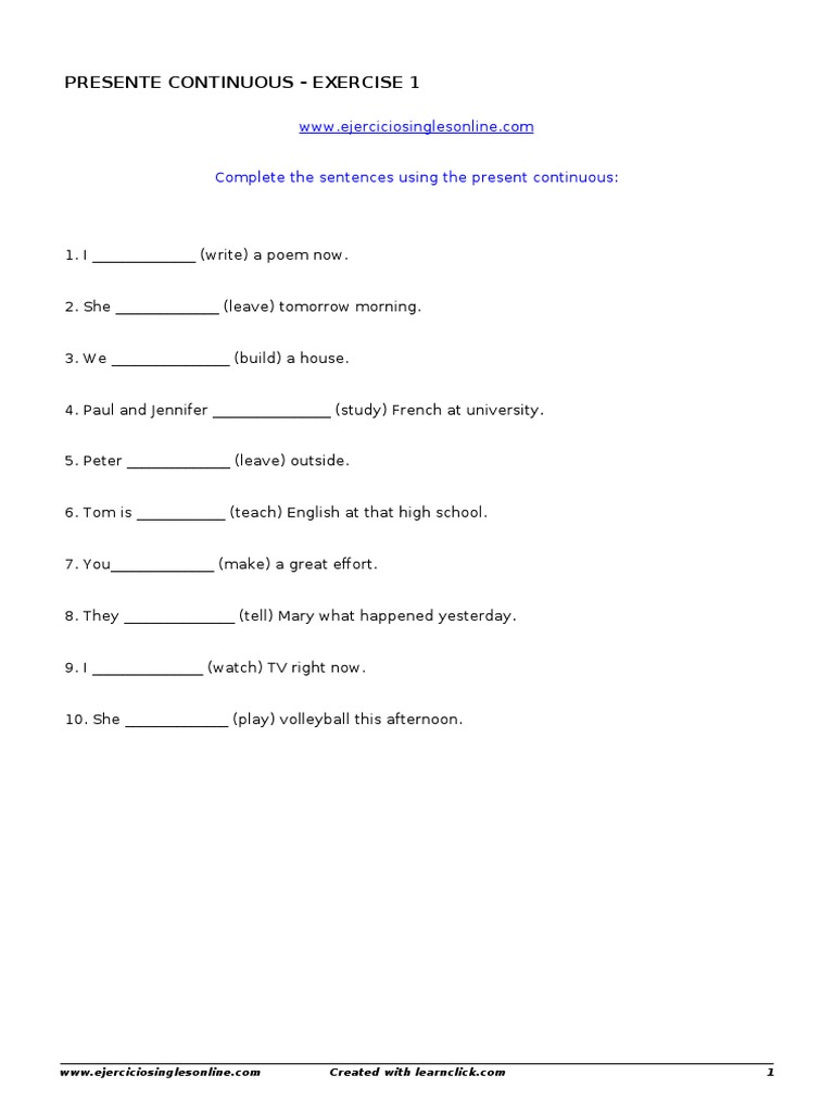 Present Continuous Exercises Online | PDF | Foreign Language Studies