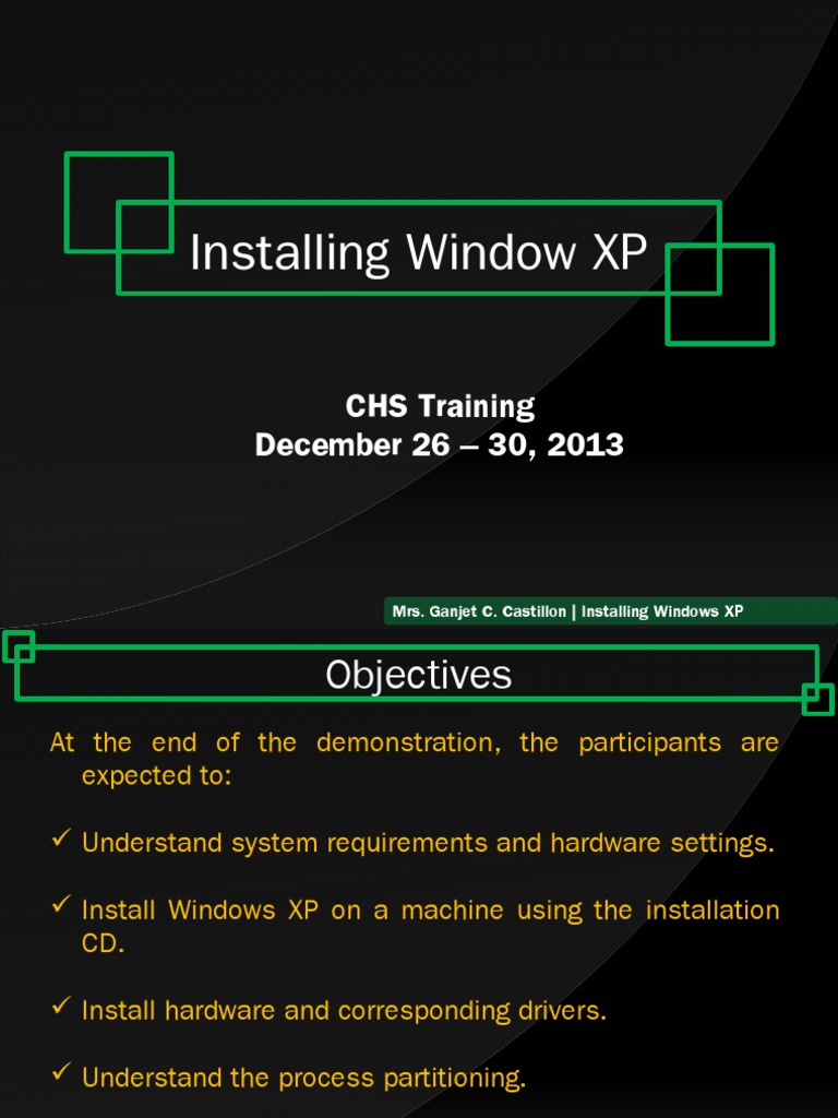 Installing Window XP: CHS Training December 26 - 30, 2013 | PDF | Bios ...