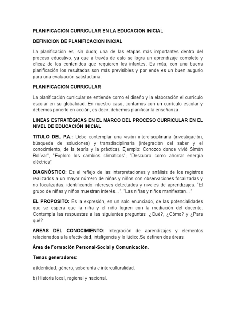 Planificacion Curricular en La Educacion Inicial | PDF | Jardín de ...