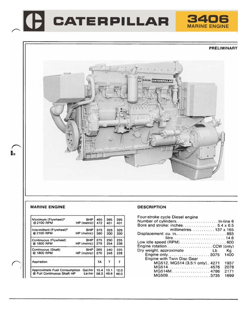 Spec Sheet - Cat D3406 Propulsion | PDF